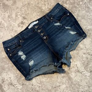 Torrid Dark Wash Distressed Denim Shorts - Blue